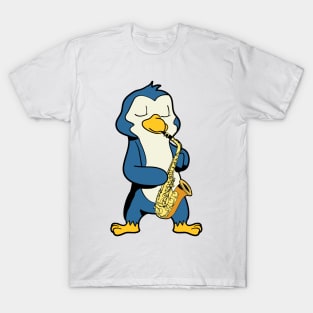 Cartoon penguin playing saxophone T-Shirt